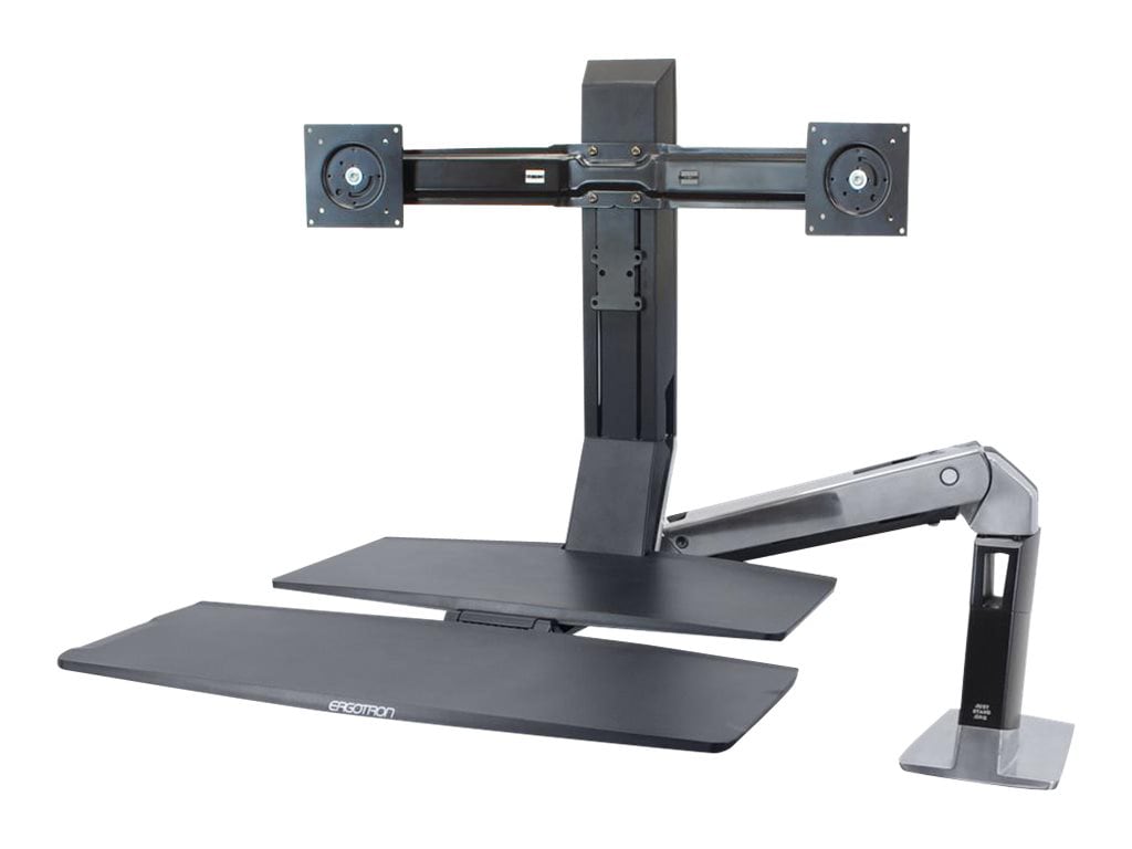 Ergotron WorkFit-A Dual Workstation With Worksurface - standing desk converter - black, polished aluminum