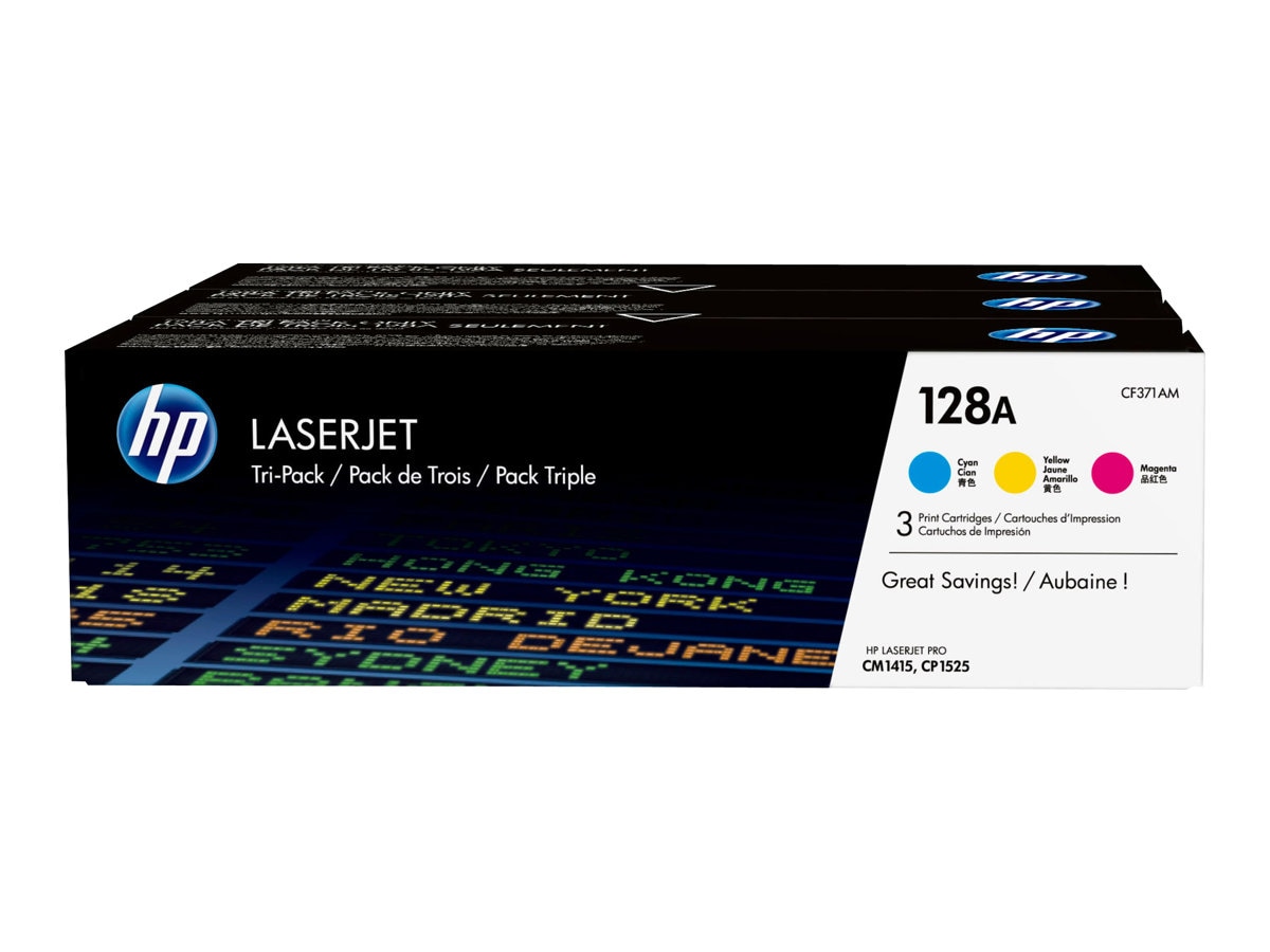 HP 128A (CF371AM) Original Laser Toner Cartridge - Tri-pack - Cyan, Magenta, Yellow - 3 / Carton