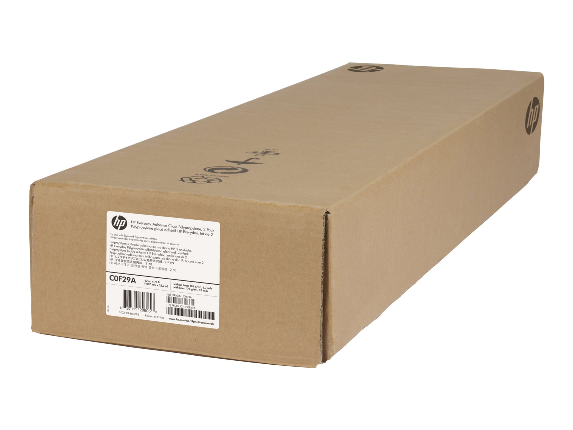 HP 2-Pack Everyday Adhesive Gloss Polypropylene-1067 mm x 22.9 m (42 in x 7
