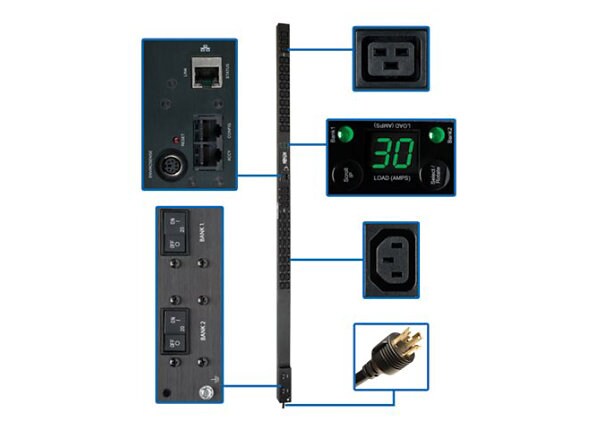Tripp Lite PDU Monitored 208V / 240V 30A 36 C13; 6 C19 Outlet Vertical 0URM - vertical rackmount - power distribution