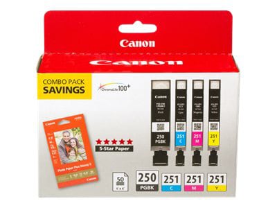 Canon PGI-250/CLI-251 4 Color Combo Pack - 4-pack - yellow, cyan, magenta, pigmented black - original - ink tank / paper