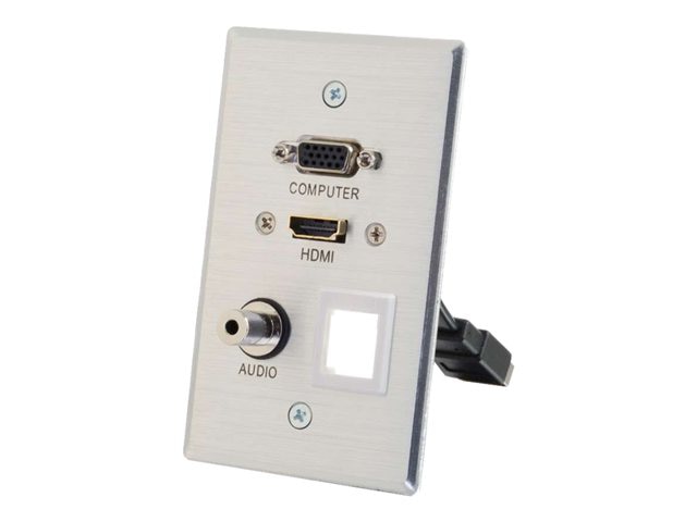 C2G HDMI, VGA, 3.5mm and USB Pass Through Single Gang Wall Plate with One Keystone - Aluminum