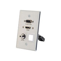 C2G HDMI, VGA, 3.5mm and USB Pass Through Single Gang Wall Plate with One Keystone - Aluminum