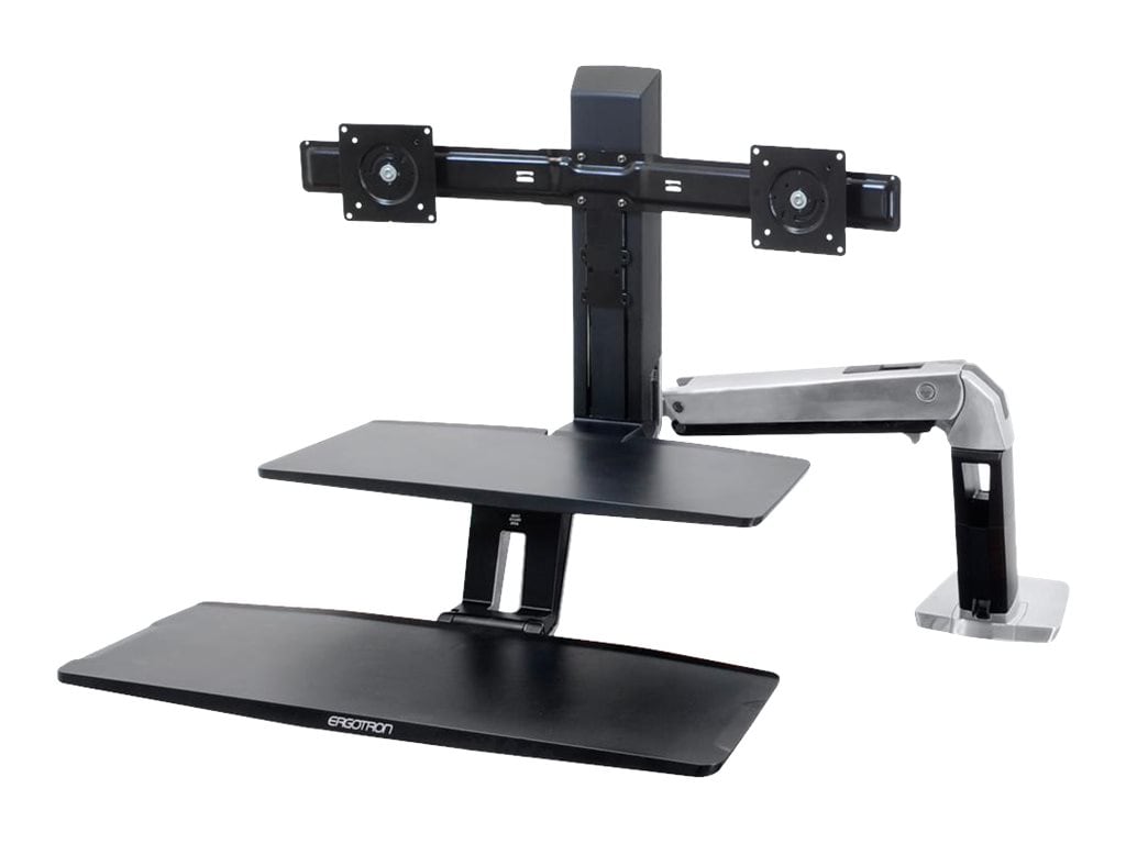Ergotron WorkFit-A Dual Workstation With Suspended Keyboard - standing desk converter - black, polished aluminum
