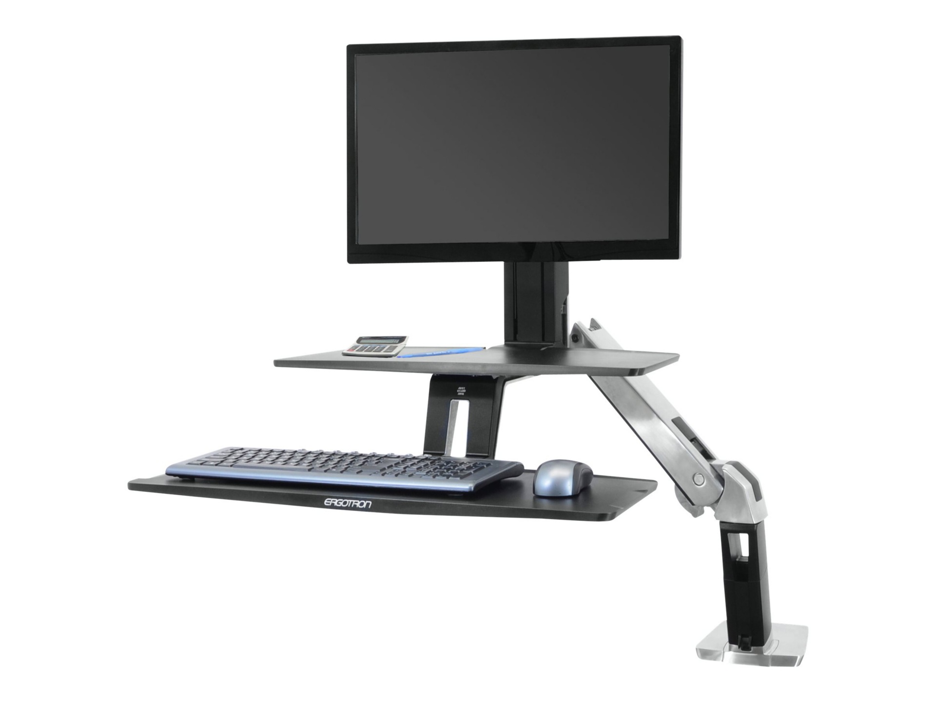 Ergotron WorkFit-A Single HD Workstation With Suspended Keyboard - standing desk converter - polished aluminum, black