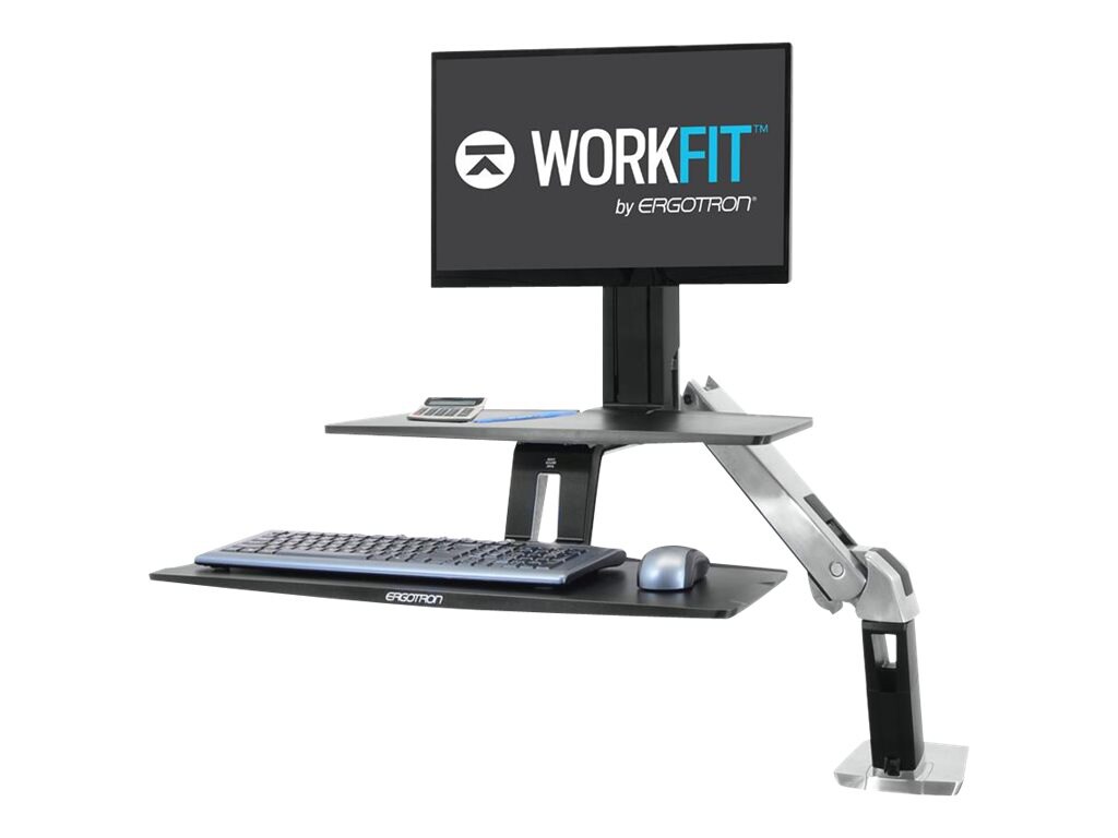 Ergotron WorkFit-A Single LD Workstation With Suspended Keyboard - standing desk converter - black, polished aluminum