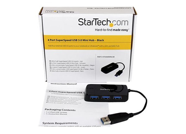 NEW Retail ST4300PBU3 StarTech ST4300PBU3 4Port Portable SuperSpeed USB3.0 Hub with Built-in Cable 
