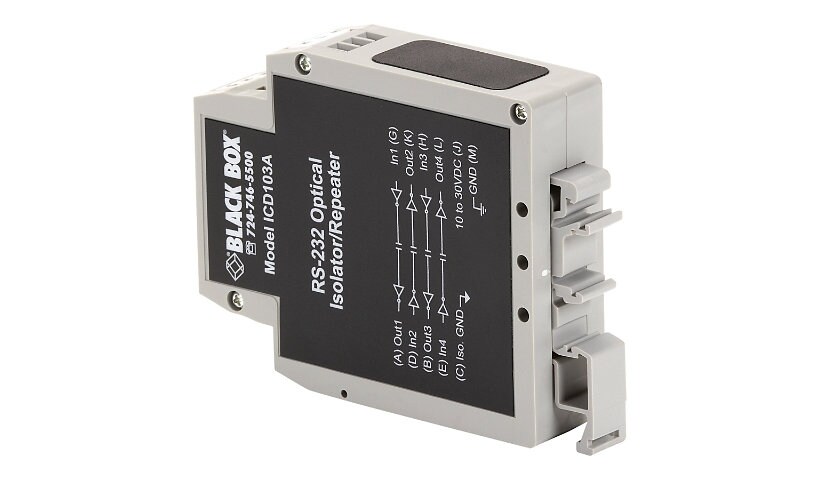 Black Box RS-232 DIN Rail Optical Isolator/Repeater - repeater - RS-232