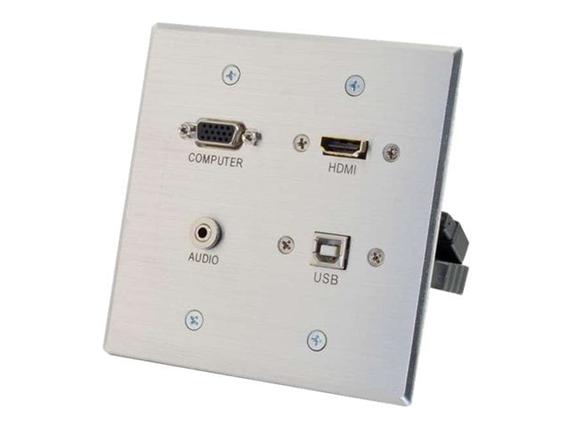 C2G HDMI, VGA, 3.5mm and USB Pass Through Double Gang Wall Plate - Aluminum