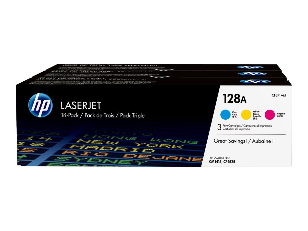 HP 128A (CF371AM) Original Laser Toner Cartridge - Tri-pack - Cyan, Magenta