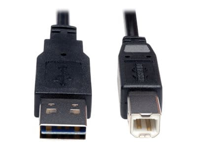 Universal Reversible USB 2.0 Cable, Reversible A to B (M/M), 6 ft, Black