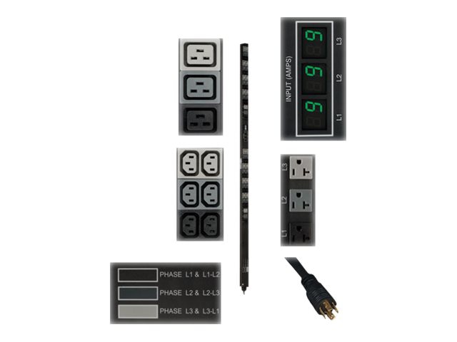 Eaton Tripp Lite Series PDU 3-Phase Metered 208/120V 5.7 Kw 36 C13; 6 C19; 6 5-15/20R 0U - vertical rackmount - power