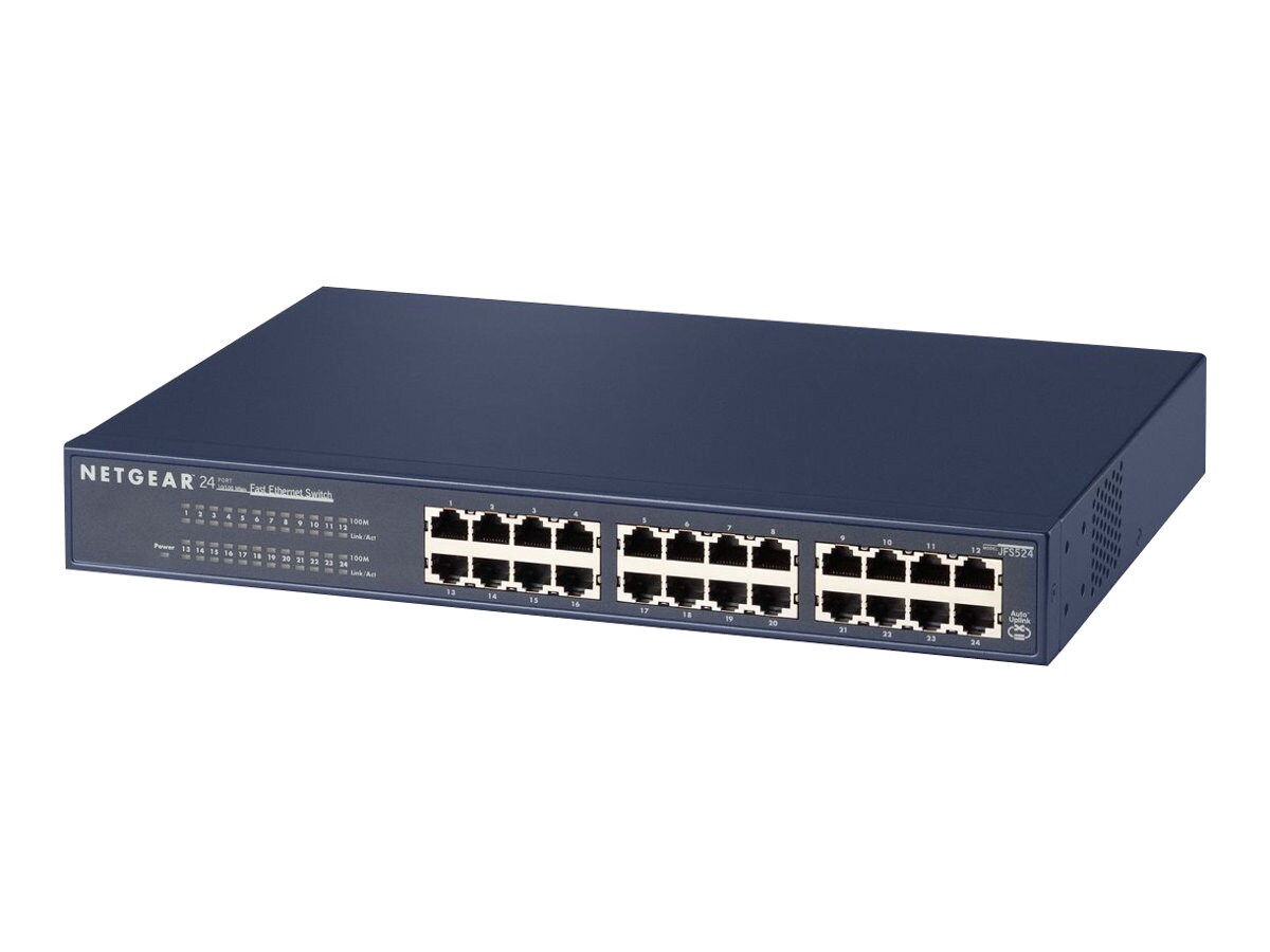 Netgear 24-Port Unmanaged Switch, Rackmount, Fast Ethernet 