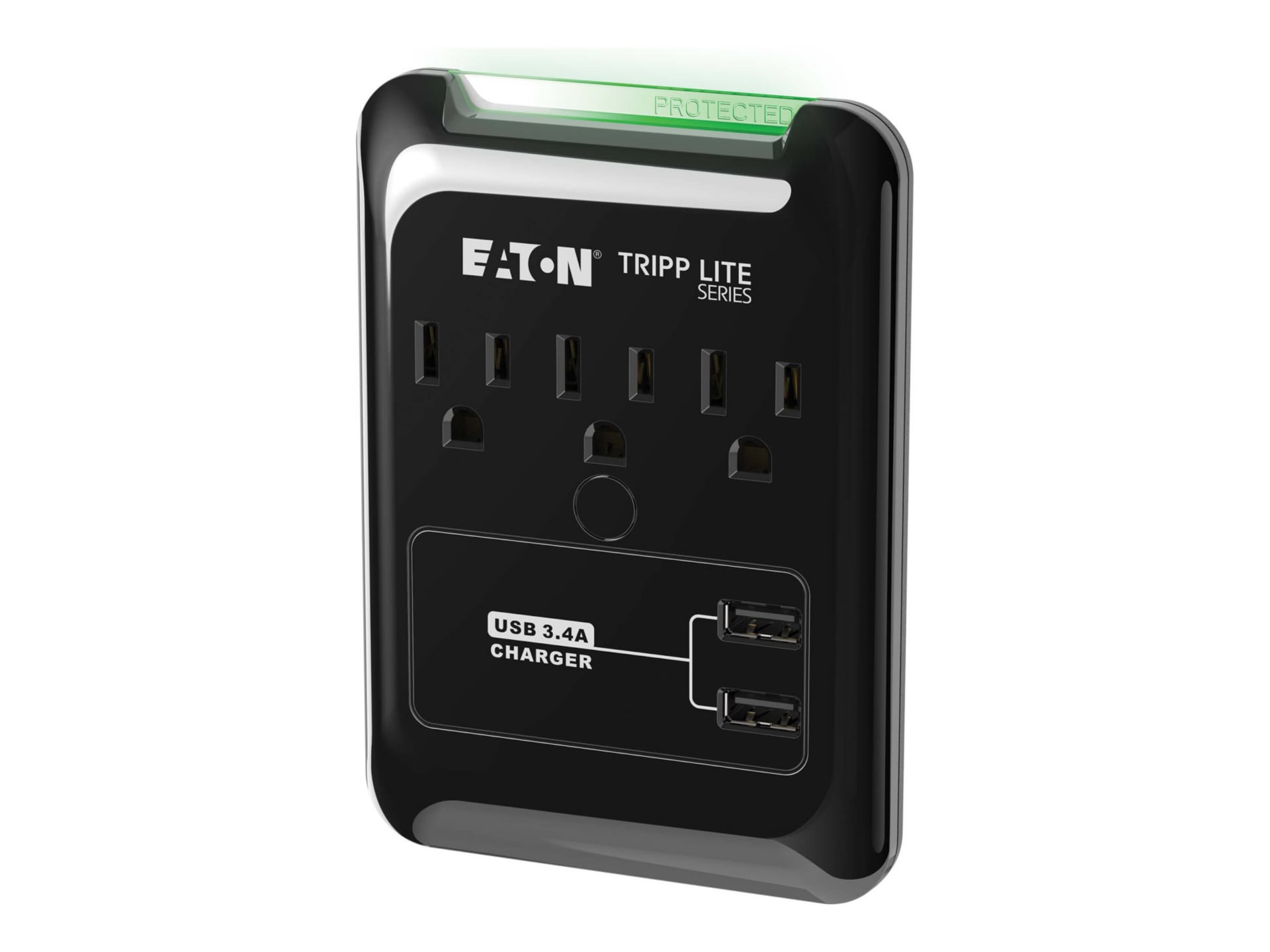 Eaton Tripp Lite Series 3-Outlet Surge Protector, Direct Plug-In, 540 Joules, 3.4 A USB Charger, Diagnostic LED - surge