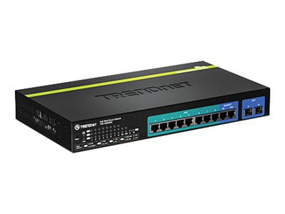 TRENDnet 10-Port Gigabit Web Smart PoE+ Switch, 8 x PoE+ Gigabit Ports, 2 x Gigabit Ethernet Ports, 2 x Shared SFP