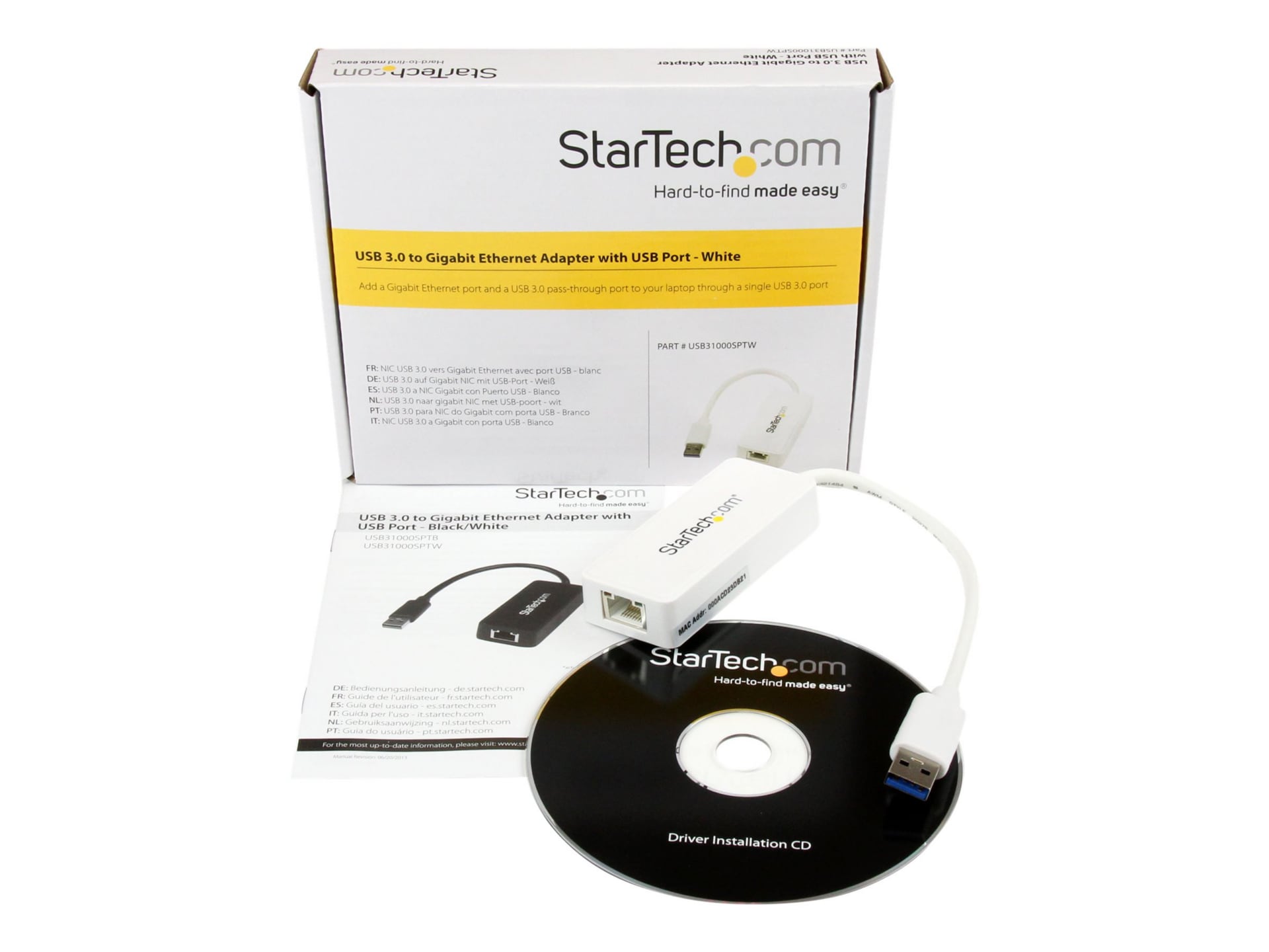 Thumbnail 2 of 11 for StarTech.com USB 3.0 to Gigabit Ethernet NIC Network Adapter w/USB Port, White, USB to RJ45 Network Adapter, USB to LAN