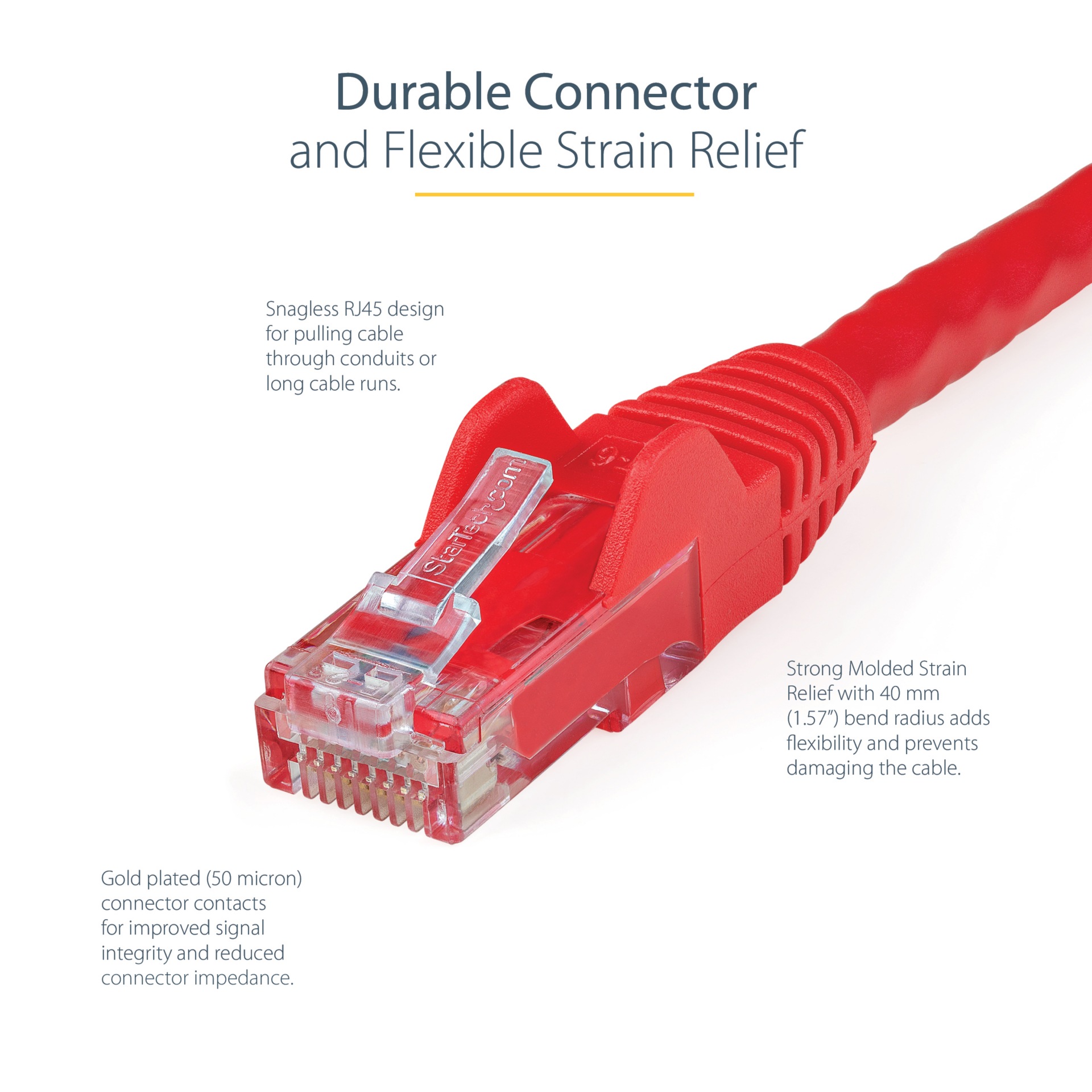 Thumbnail 3 of 10 for StarTech.com 50ft CAT6 Ethernet Cable - Red Snagless Gigabit - 100W PoE UTP 650MHz Category 6 Patch Cord