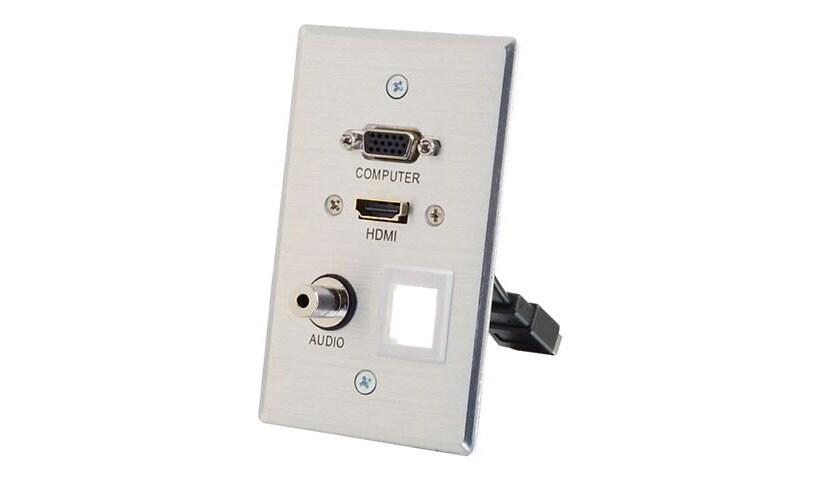 C2G HDMI, VGA, 3.5mm Audio Pass Through Single Gang Wall Plate with One Keystone - Aluminum - mounting plate