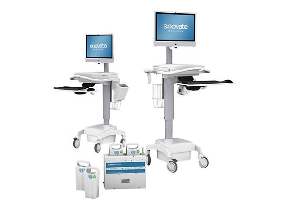 Enovate Medical EMR - cart - with 4 x Mobius batteries and 2-bay battery charger