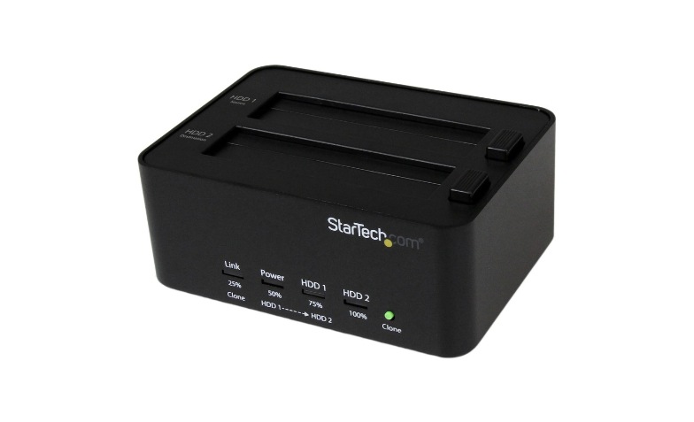 Startech Com Usb 3 0 Sata Hdd Ssd Duplicator Eraser Dock For 2 5 3 5 Drives Satdock2reu3 Drive Arrays Cdw Com