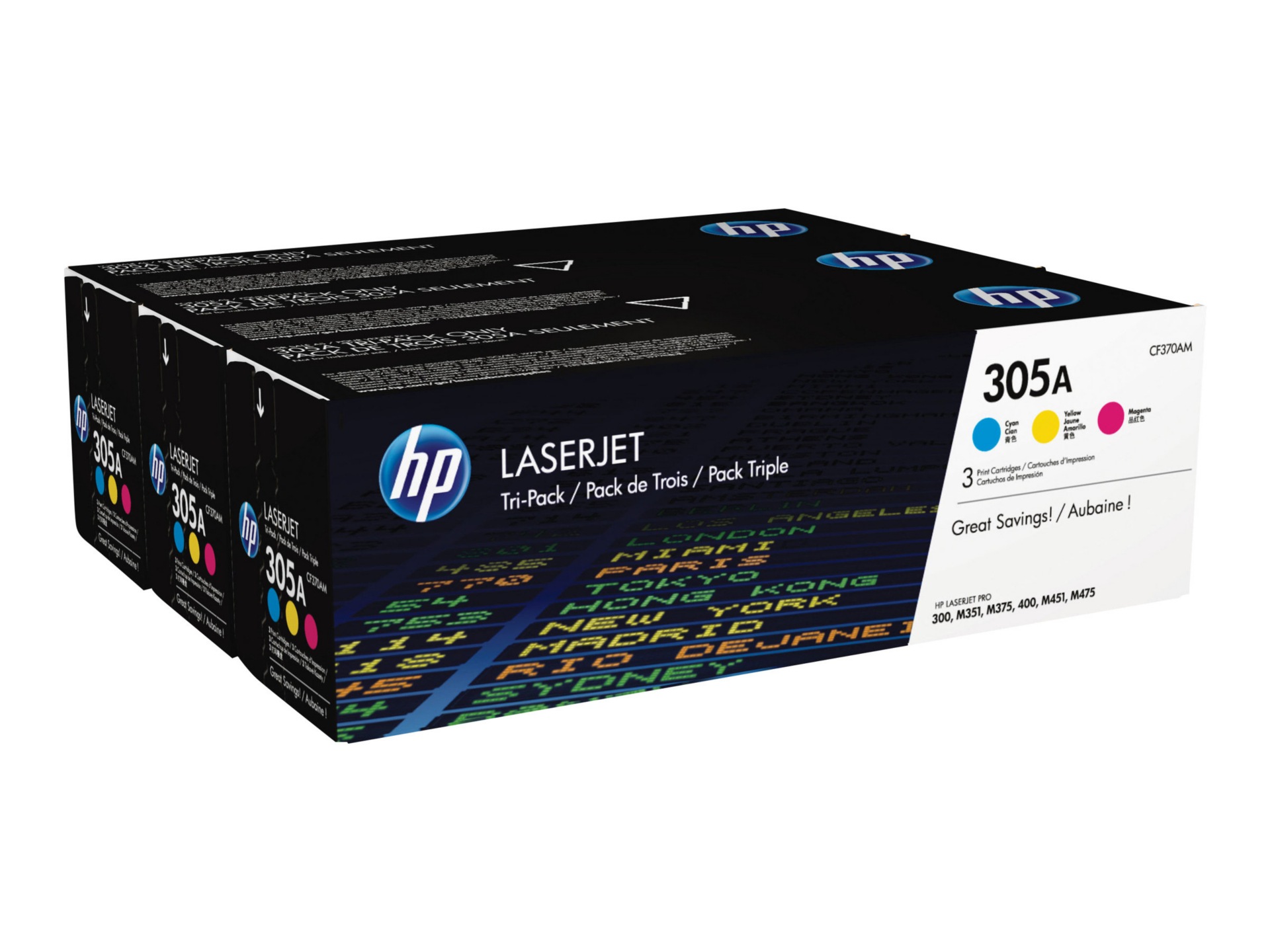 HP 305A CYM (CF370AM) Original Laser Toner Cartridge - Tri-pack - Cyan, Mag