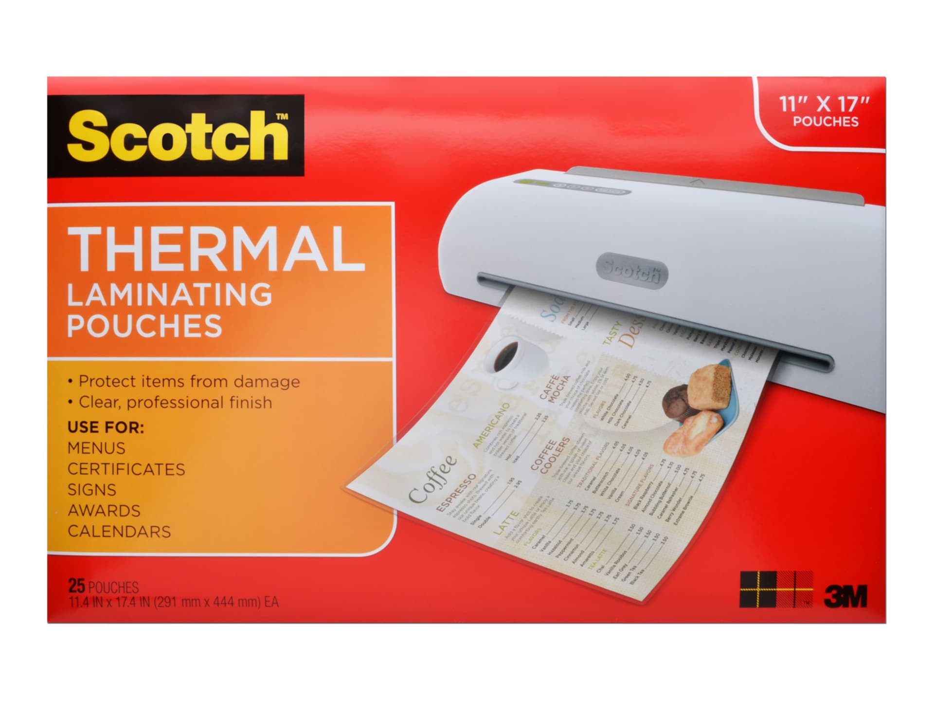 Scotch Thermal Laminating Pouches Menu Size - 25-pack - 11.42 in x 17.4 in