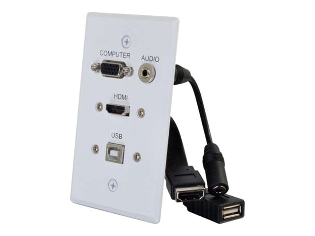 C2G HDMI, VGA, 3.5mm and USB Pass Through Single Gang Wall Plate - White