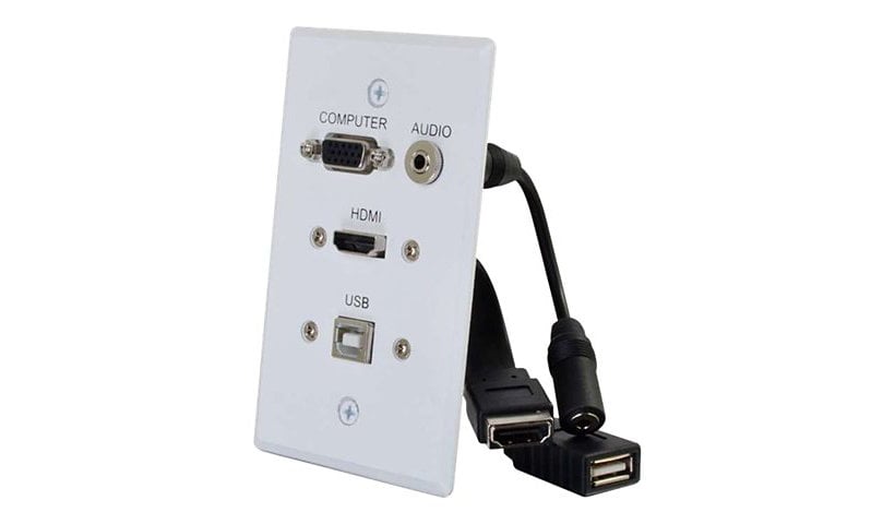 C2G HDMI, VGA, 3.5mm and USB Pass Through Single Gang Wall Plate - White