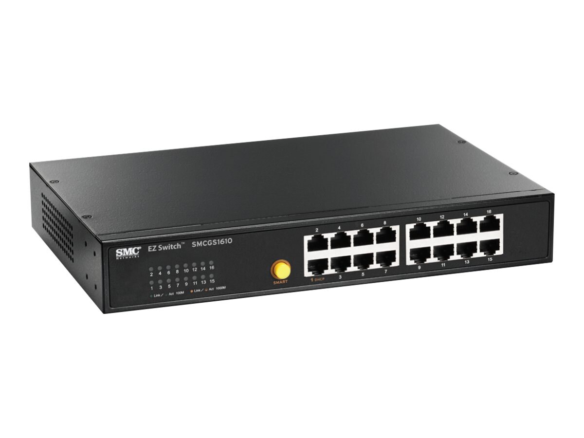 SMC EZ Switch SMCGS1610 - switch - 16 ports - unmanaged - rack-mountable