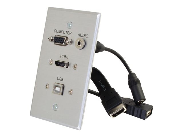 C2G HDMI, VGA, 3.5mm and USB Pass Through Single Gang Wall Plate - Aluminum