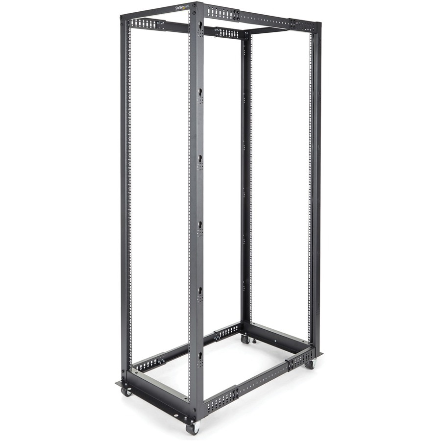 StarTech.com 4-Post 42U Mobile Open Frame Server Rack, 19" Network Rack with Casters, Rolling Rack for