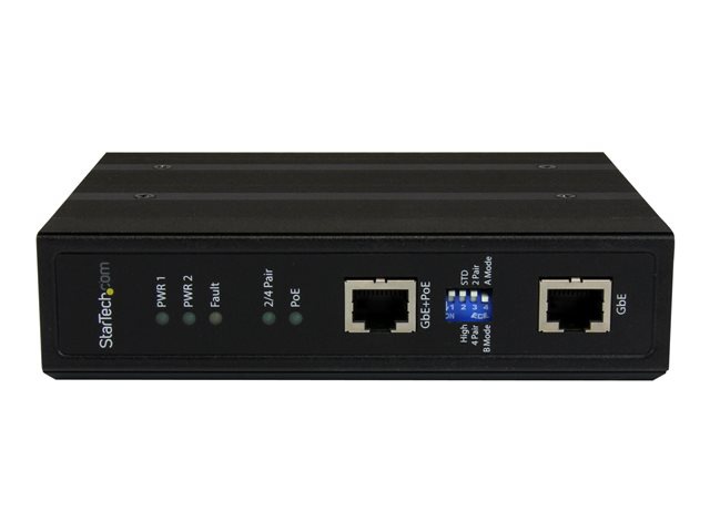StarTech.com Industrial 1 Port Gigabit PoE+ Power over Ethernet Injector 48V / 30W with Redundant Power - DIN