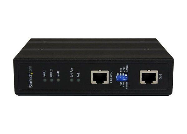 StarTech.com Industrial 1 Port Gigabit PoE+ Power over Ethernet Injector 48V / 30W with Redundant Power - DIN