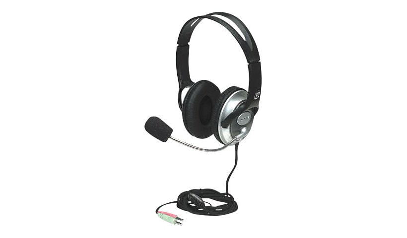Manhattan Stereo Over-Ear Headset (3.5mm), Microphone Boom (padded), Adjustable Steel Headband, In-Line Volume Control,