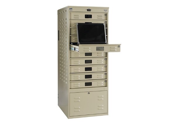 PSSI Dock & Lock Widescreen Laptop Storage Cabinet 2052-L-8 - notebook security cabinet with 8 drawers and battery