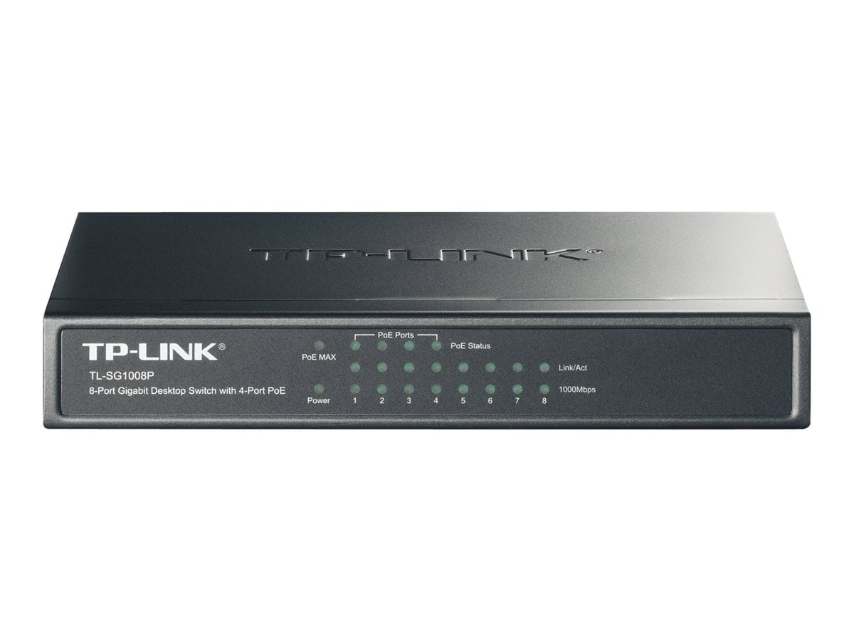 TP-Link 8 Port Gigabit Switch (TL-SG1008P) w/4 PoE+ Ports 64W Plug & Play