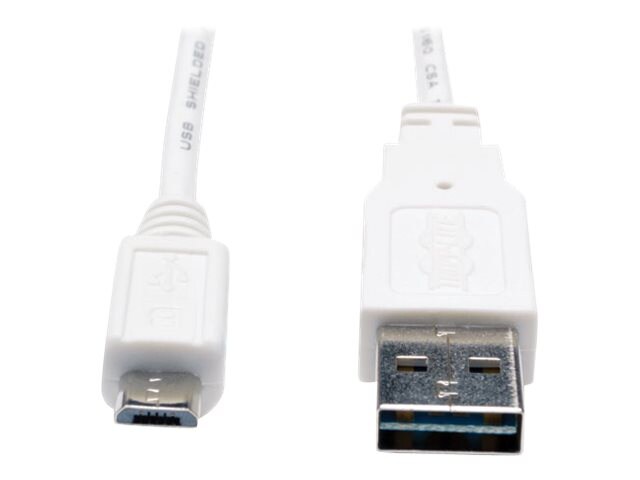 Tripp Lite 3ft USB 2.0 High Speed Cable Reversible A to 5Pin Micro B M/M White 3' - USB cable - Micro-USB Type B to USB