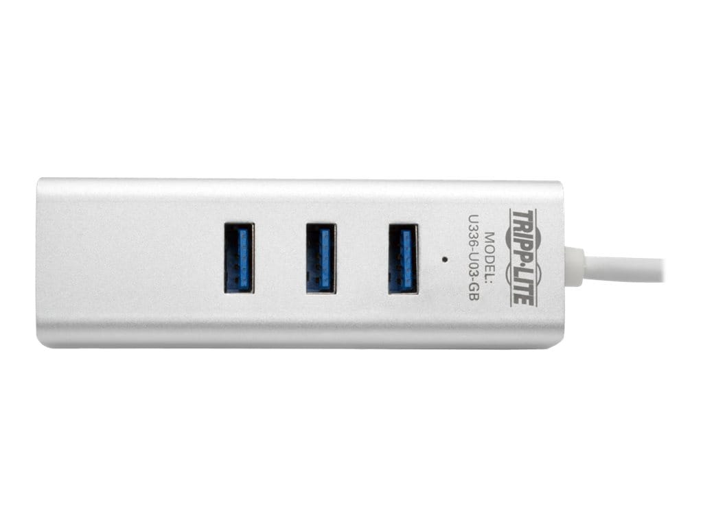 Eaton Tripp Lite Series USB 3.0 SuperSpeed to Gigabit Ethernet NIC Network Adapter w/ 3 Port USB Hub - network adapter -