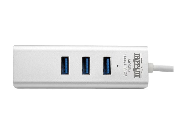 Tripp Lite USB 3.0 SuperSpeed to Gigabit Ethernet NIC Network Adapter w/ 3  Port USB Hub - network adapter - USB 3.0 - - U336-U03-GB - USB Cables 