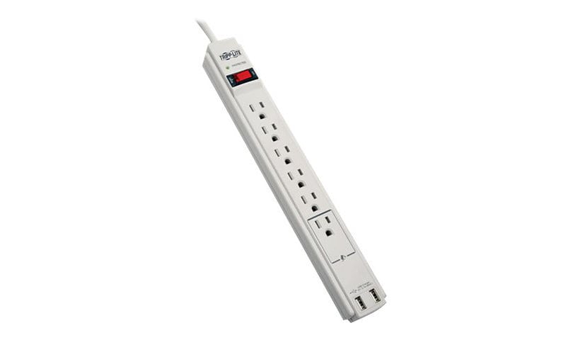 Tripp Lite Surge Protector 6 Outlet w/2x USB Charging Ports, 6 ft cord Gray