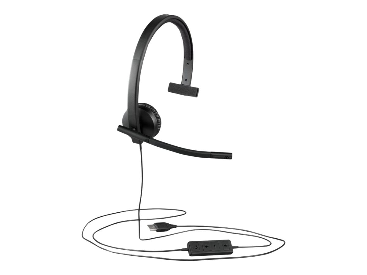 Logitech H570e Wired Headset, Mono Headphones w/Noise-Cancelling Mic, USB, in-Line Controls w/Mute Button, LED Indicator
