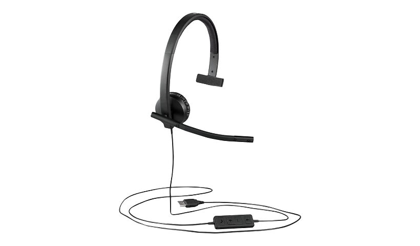 Logitech H570e Wired Headset, Mono Headphones w/Noise-Cancelling Mic, USB, in-Line Controls w/Mute Button, LED Indicator