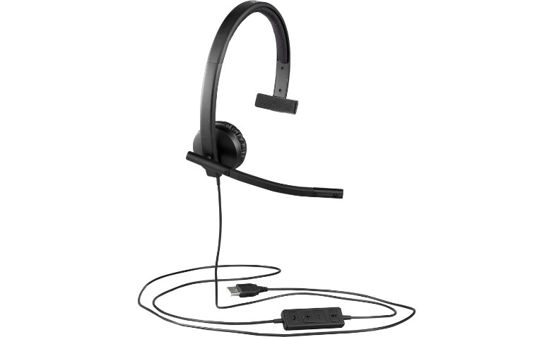 Logitech H570e Wired Headset Mono Headphones w Noise Cancelling Mic USB in Line Controls w Mute Button LED Indicator