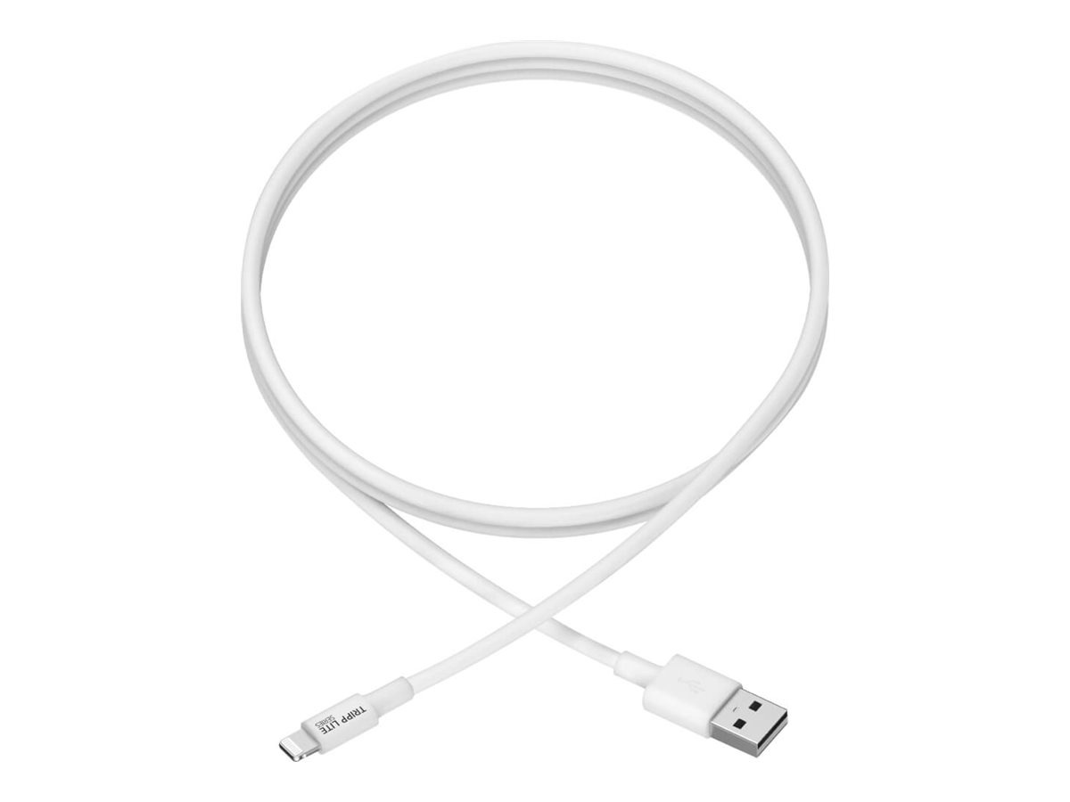 Thumbnail 2 of 10 for Eaton Tripp Lite Series USB-A to Lightning Sync/Charge Cable (M/M) - MFi Certified, White, 3 ft. (0.9 m) - data / power