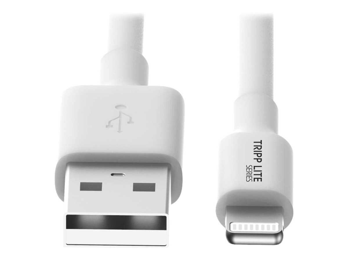 Thumbnail 3 of 10 for Eaton Tripp Lite Series USB-A to Lightning Sync/Charge Cable (M/M) - MFi Certified, White, 3 ft. (0.9 m) - data / power