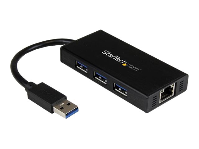 StarTech.com 3 Port USB 3.0 Hub with Gigabit Ethernet Adapter NIC, Portable