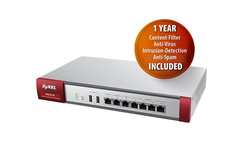 Zyxel USG210 - security appliance - with 1 year AV+IDP, AS, CF