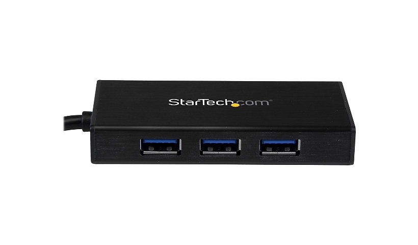 StarTech.com 3 Port USB 3.0 Hub with Gigabit Ethernet Adapter NIC, Portable