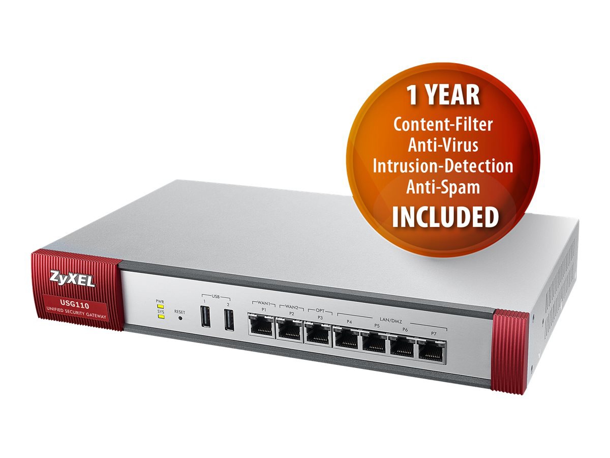 Zyxel USG110 - security appliance - with 1 year AV+IDP, AS, CF
