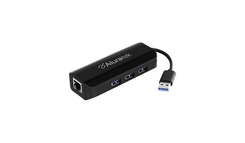 Aluratek 3-Port USB 3.0 Hub with Gigabit Ethernet Adapter - hub - 3 ports